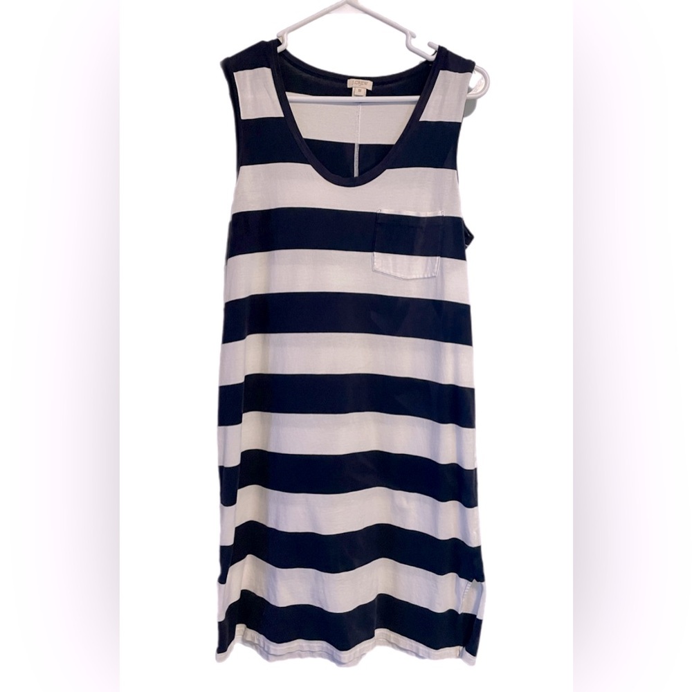 J. Crew Striped Sleeveless Scoop Neck Mini Dress M Coastal Nautical Preppy Navy